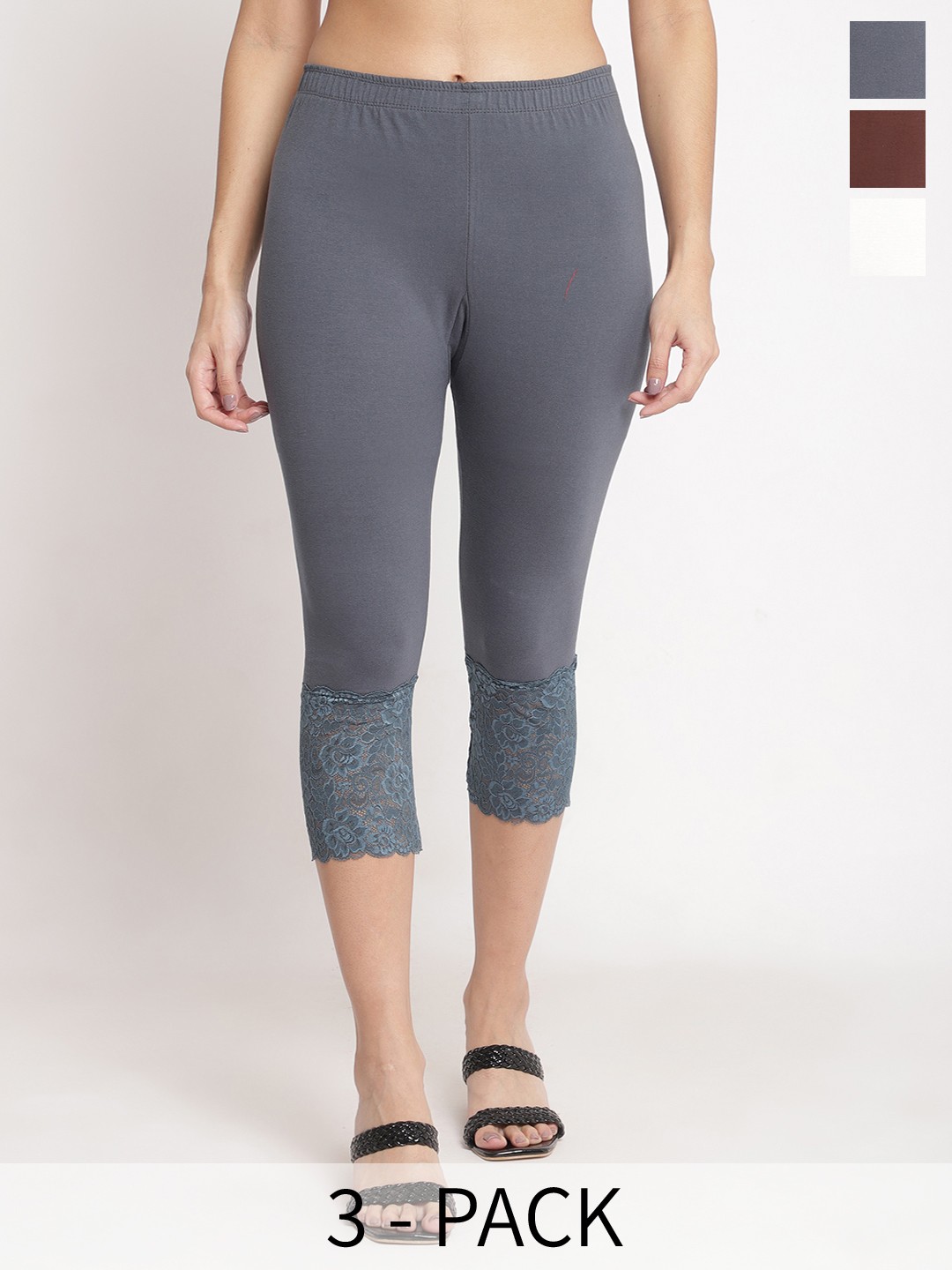 

GRACIT Women Grey & Brown Skinny Fit Capris