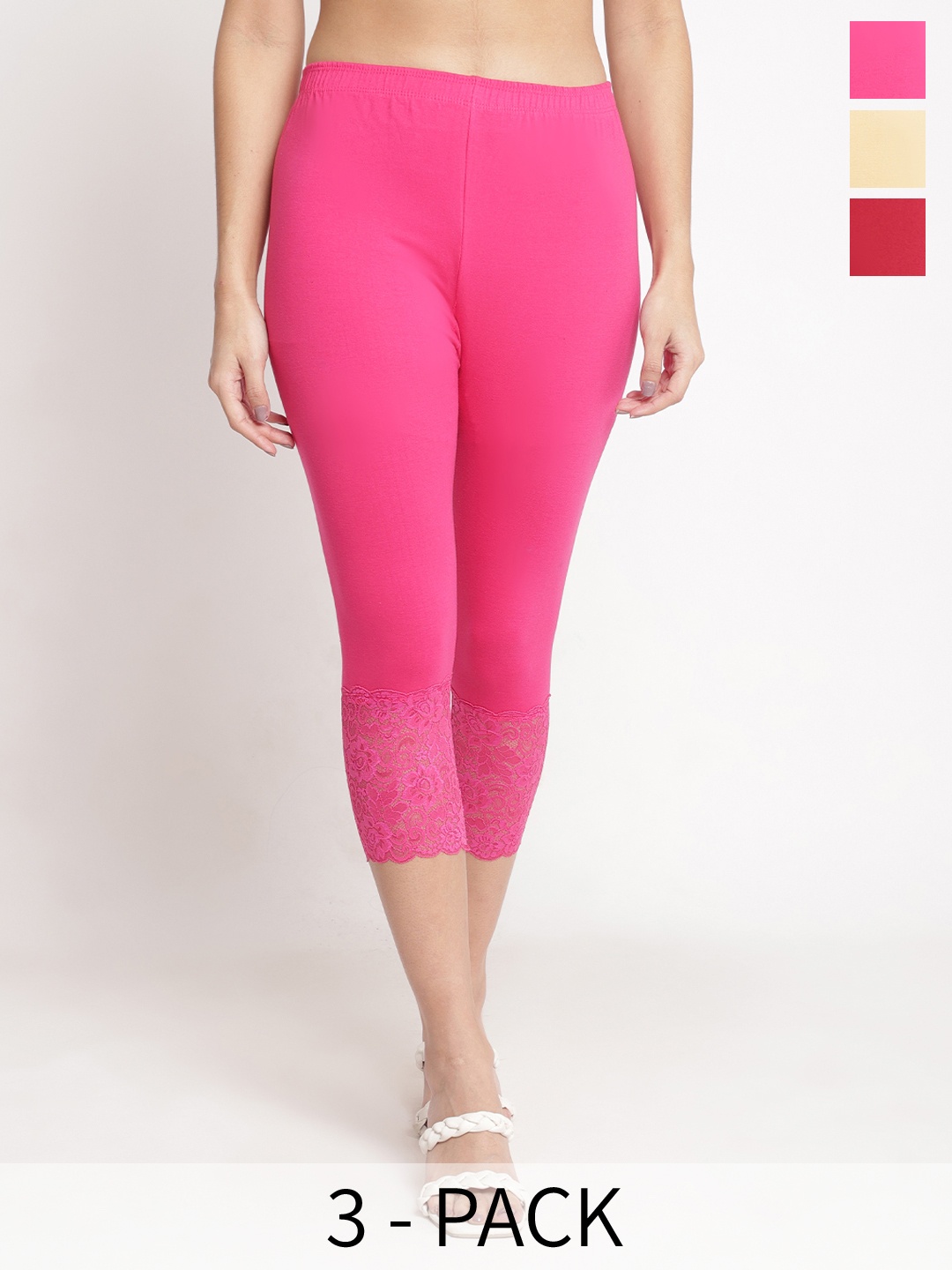 

GRACIT Women Pink & Cream-Coloured Skinny Fit Capris