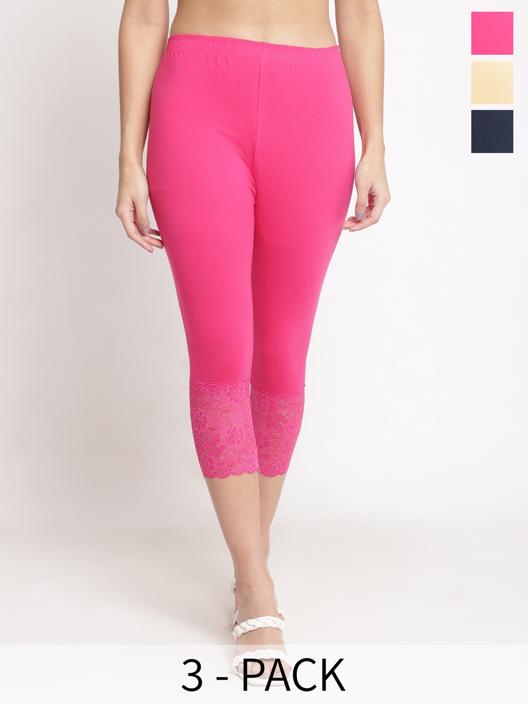 

GRACIT Women Pink & Beige Skinny Fit Capris