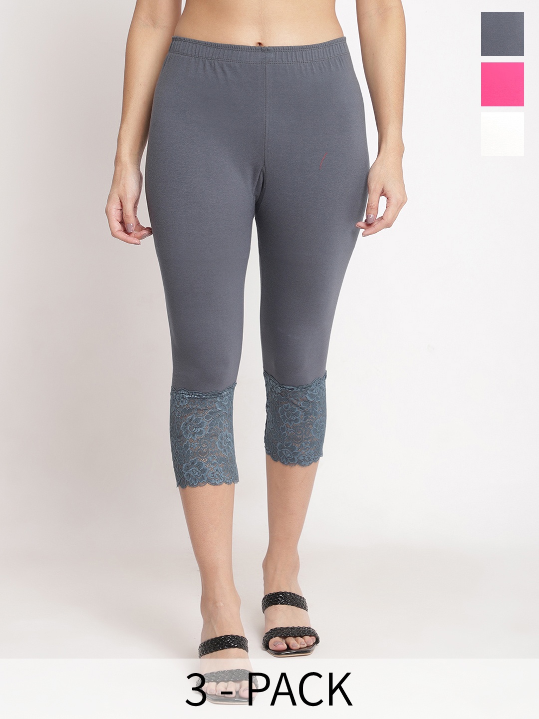 

GRACIT Women Grey & Pink Skinny Fit Capris