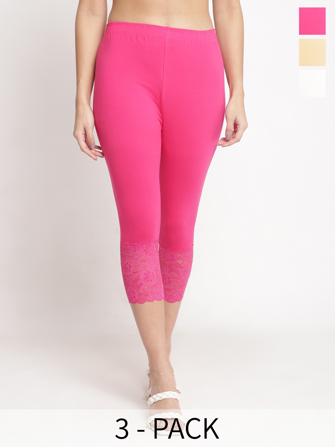 

GRACIT Women Pink & Beige Skinny Fit Capris