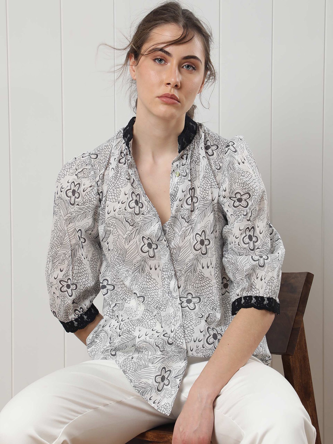 

RAREISM Printed Shirt Style Top, White