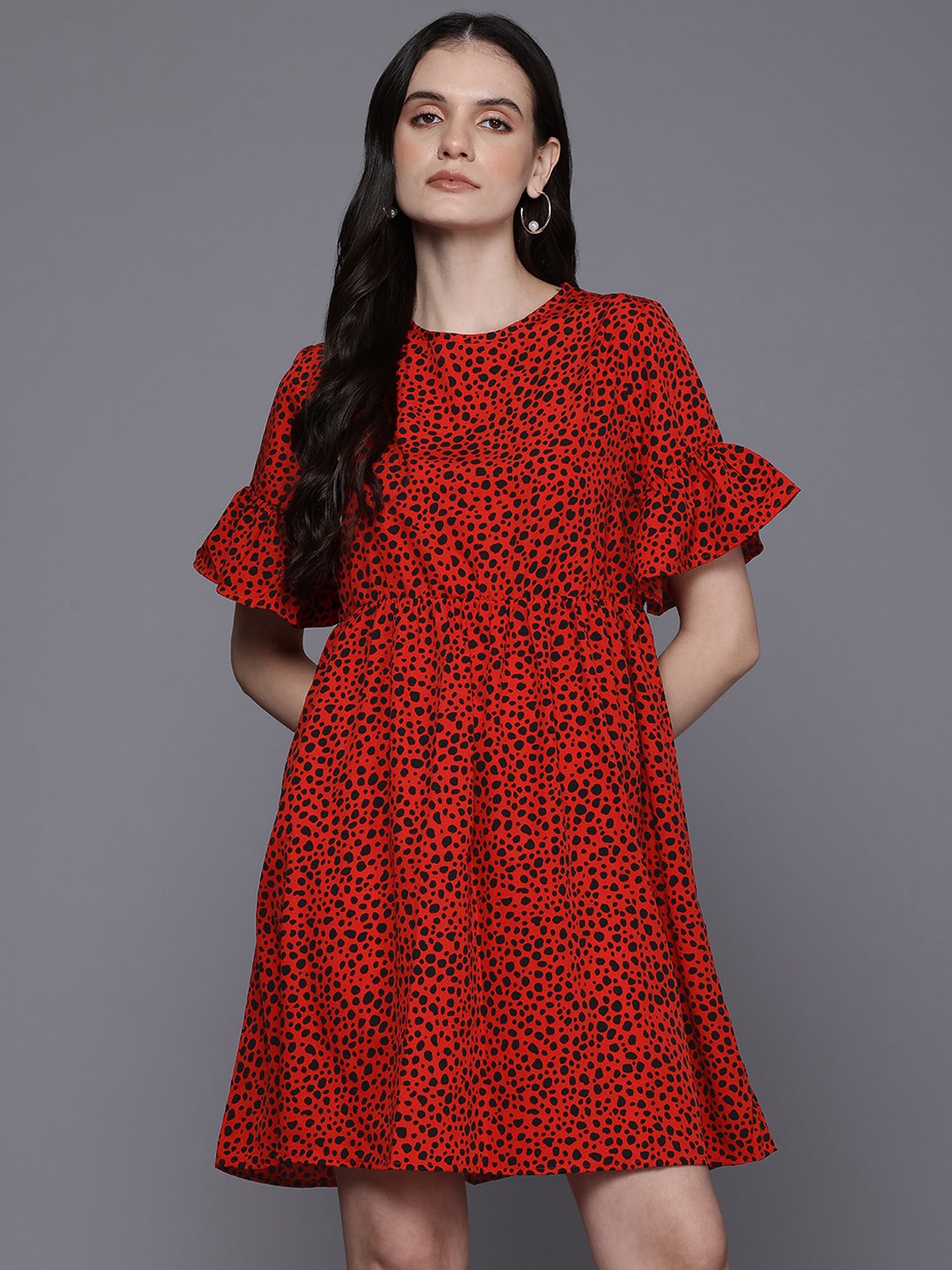 

Boohoo Animal Print A-Line Dress, Red