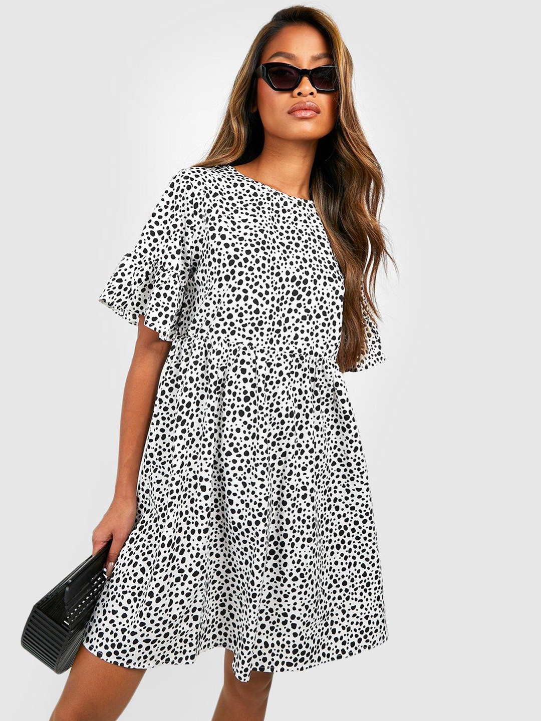 

Boohoo Abstract Printed A-Line Dress, White