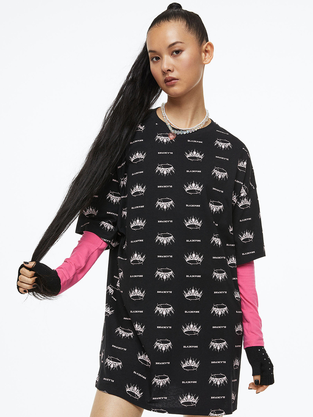 

H&M Printed Pure-Cotton Nightdress, Black