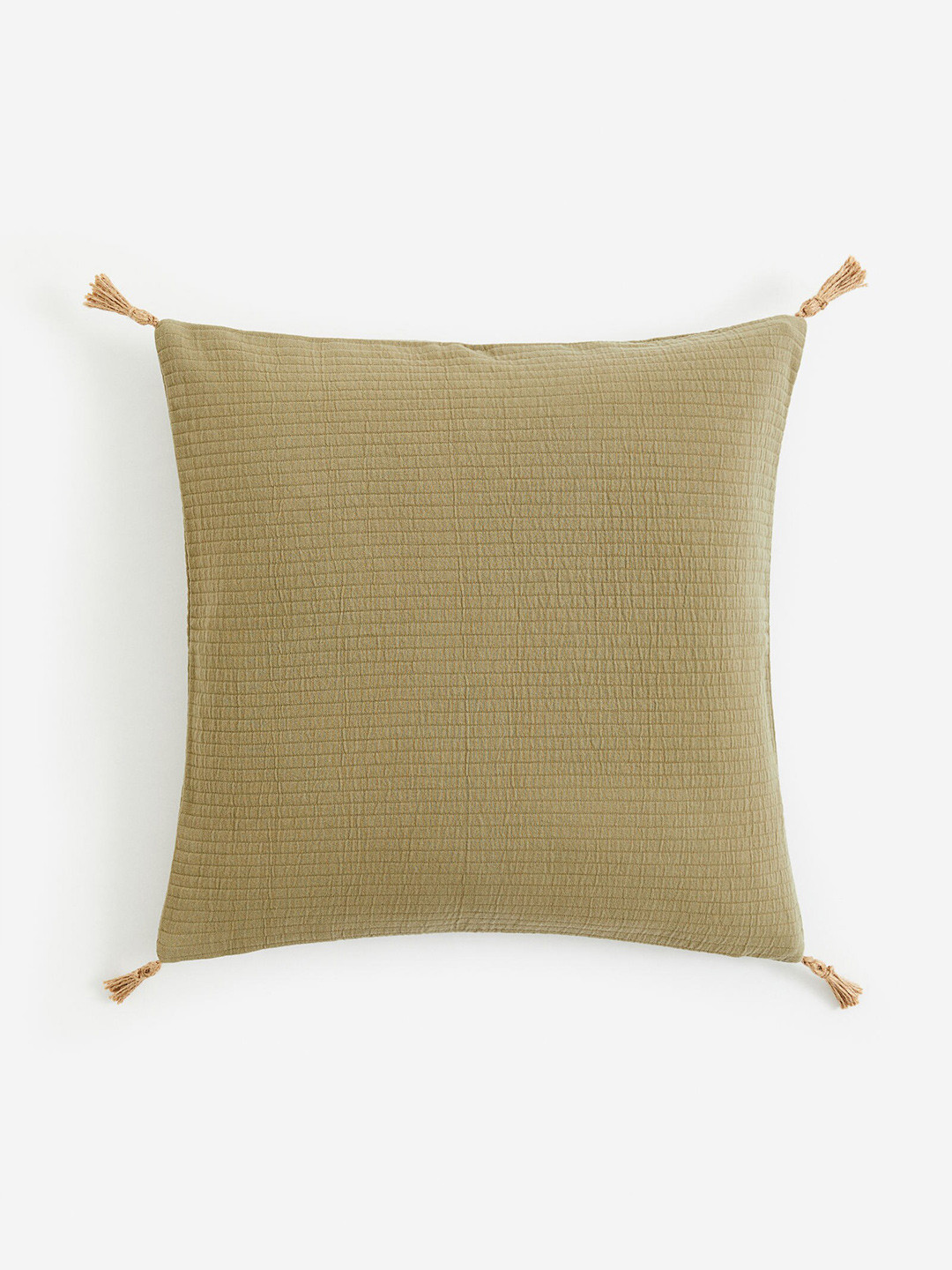 

H&M Green Pure Cotton Tasseled Cushion Cover