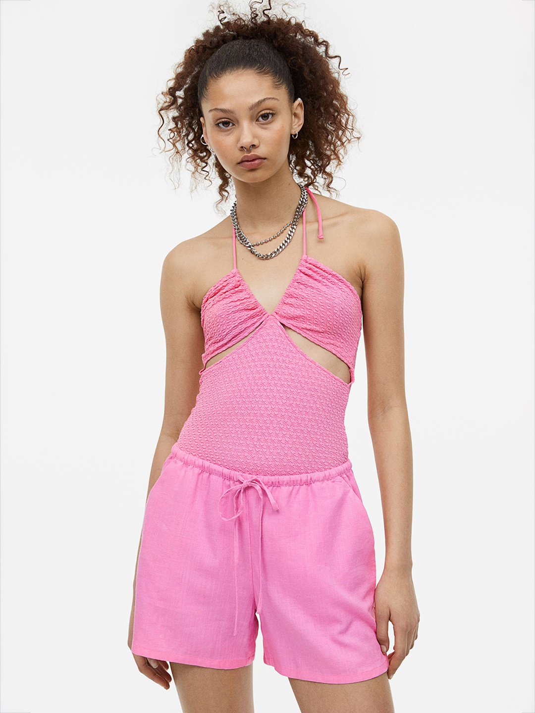 

H&M Women Linen-Blend Pull-On Shorts, Pink