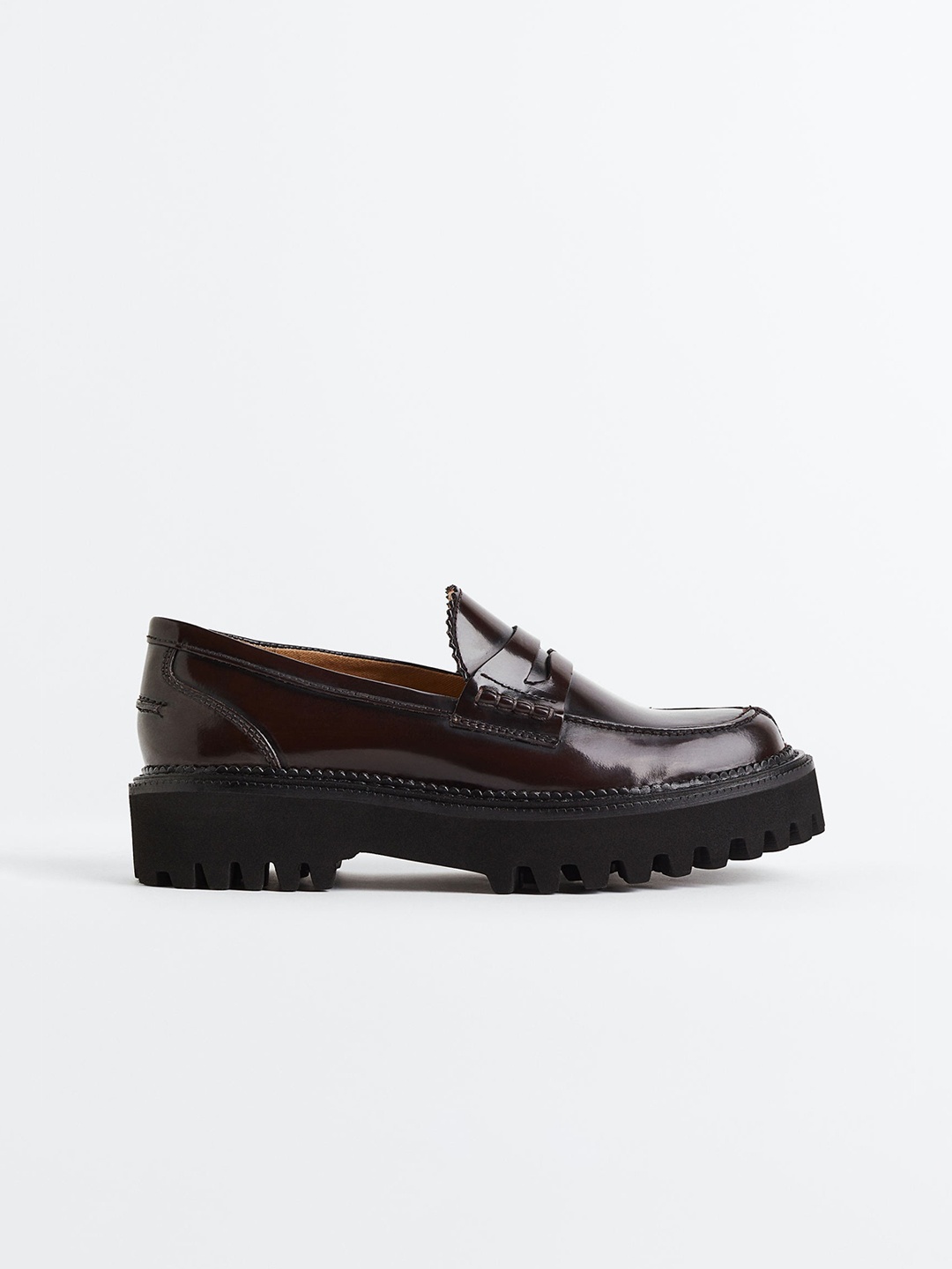 

H&M Women Chunky Leather Loafers, Brown