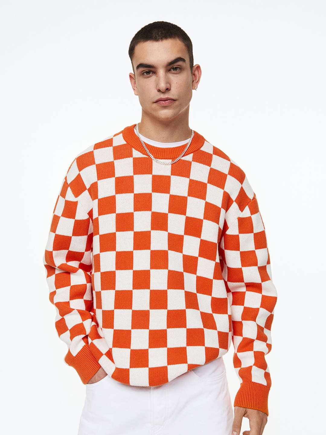 

H&M Men Oversized Fit Cotton Jumper, Orange