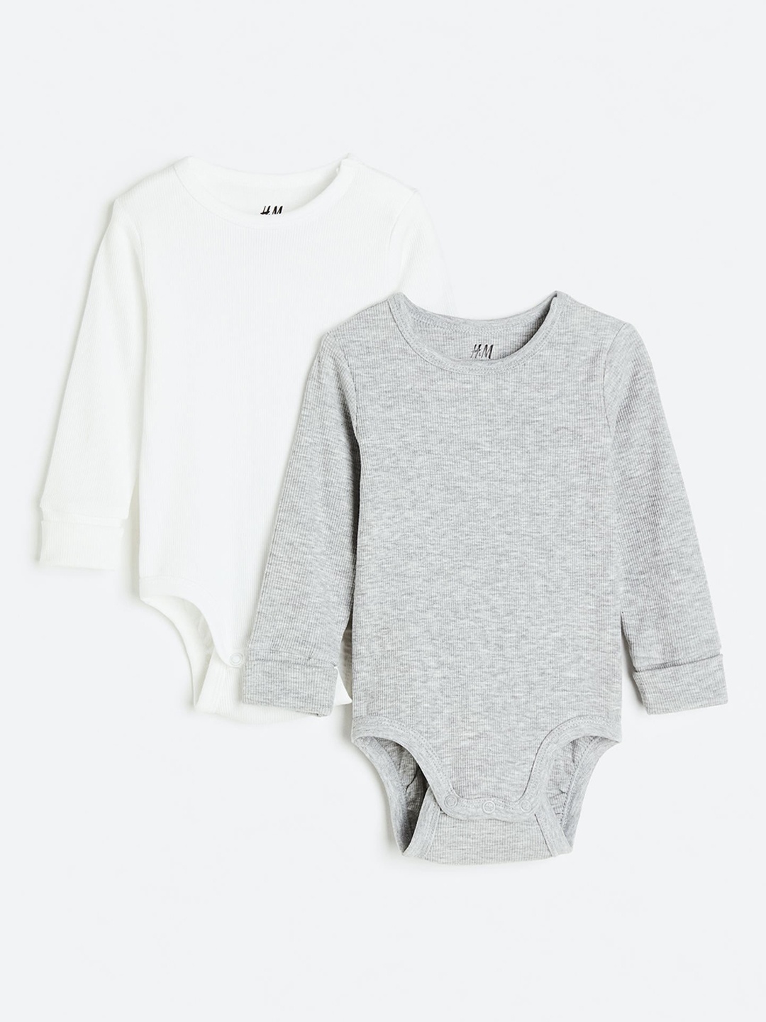 

H&M Infants Boys 2-Pack Adjustable-Fit Long-Sleeved Bodysuits, Grey