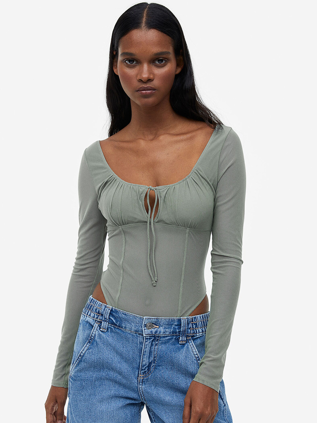 

H&M Women Mesh Thong Body, Green