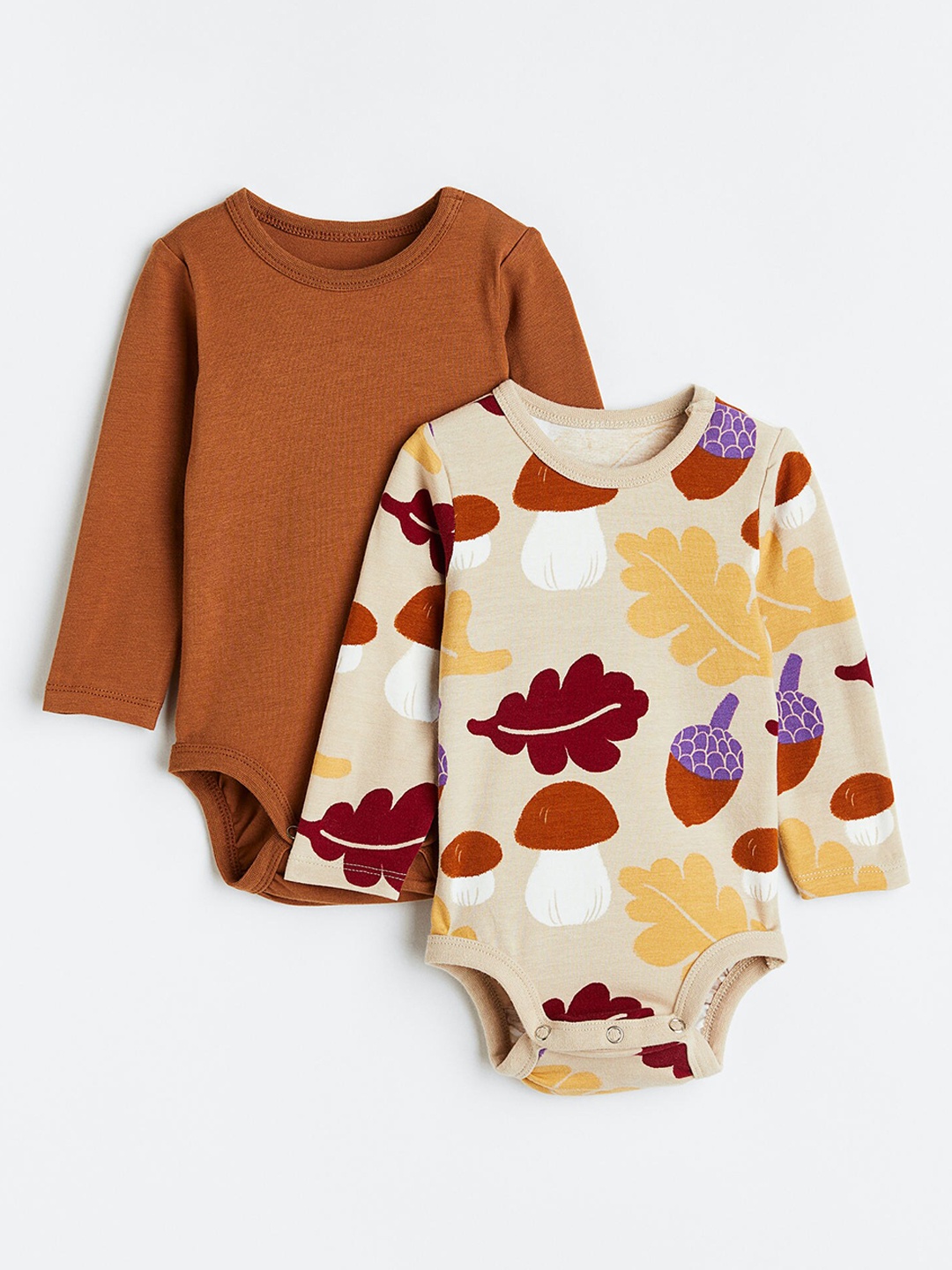 

H&M Boys 2-Pack Long-Sleeved Bodysuits, Beige