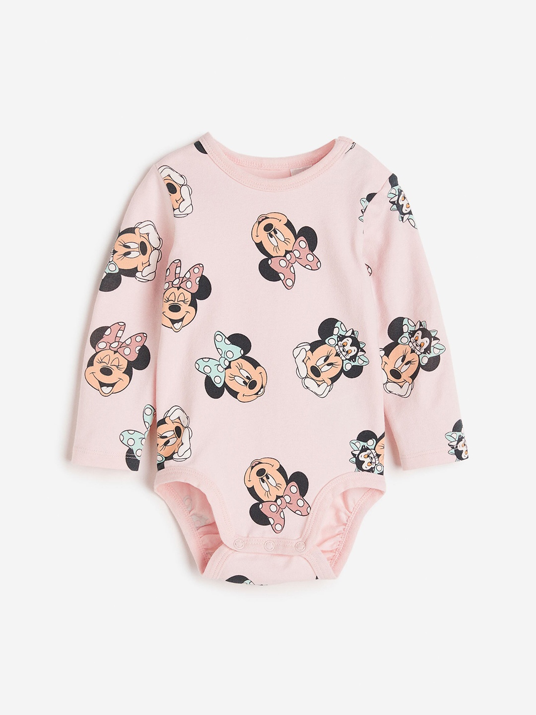 

H&M Girls Minnie Mouse Long-Sleeved Bodysuit, Pink