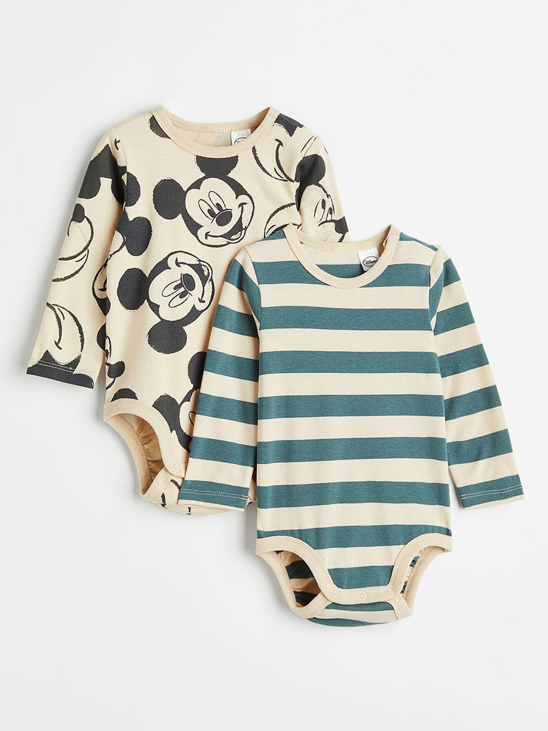 

H&M Boys 2-Pack Long-Sleeved Bodysuits, Beige