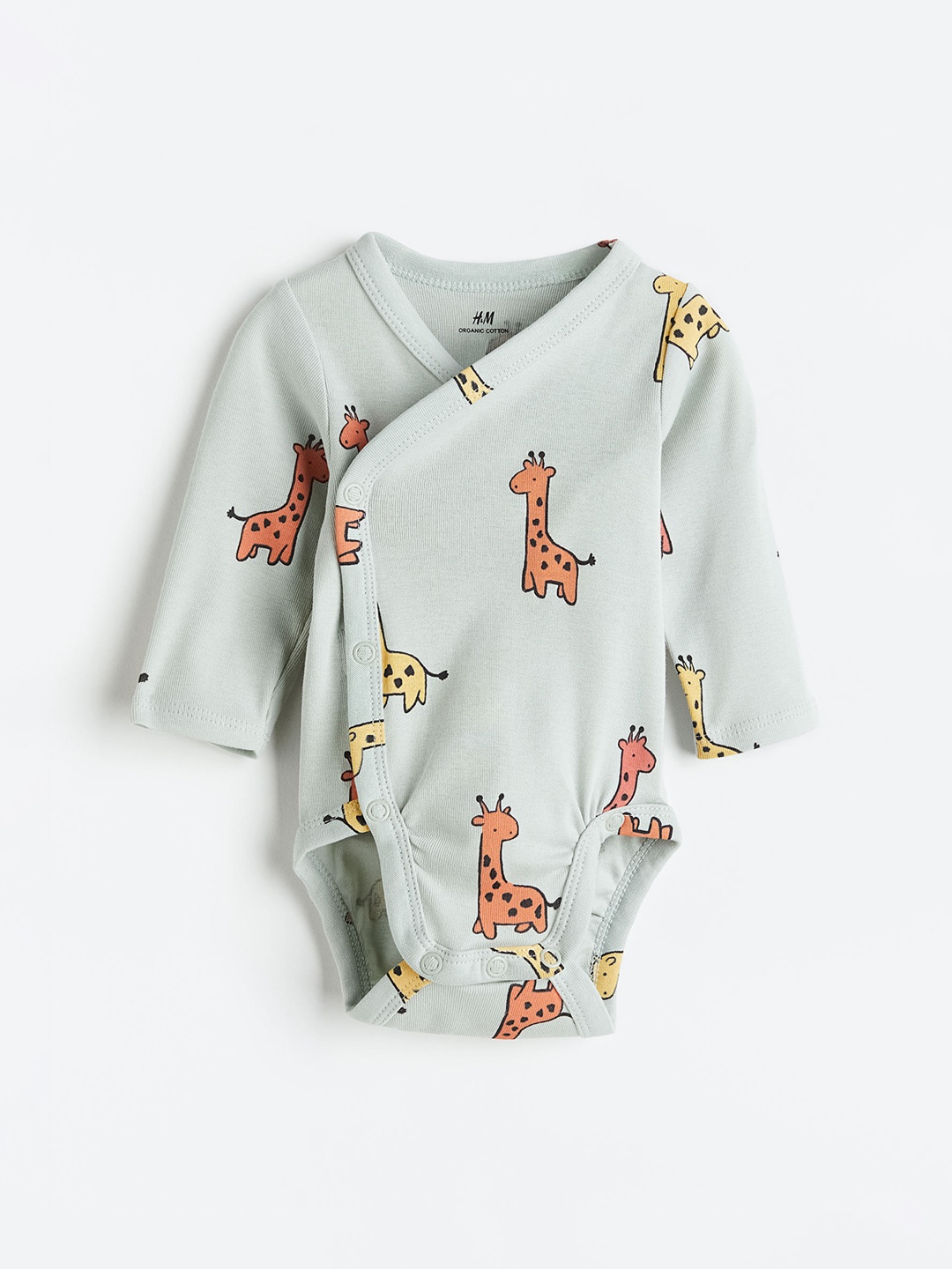

H&M Boys Pure Cotton Wrapover Bodysuit, Green