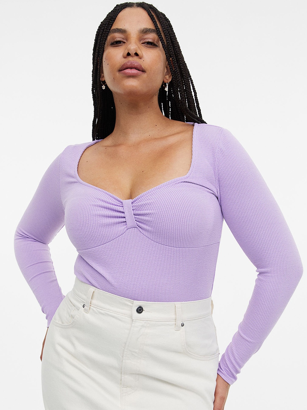

H&M Women Ribbed Jersey Body, Purple