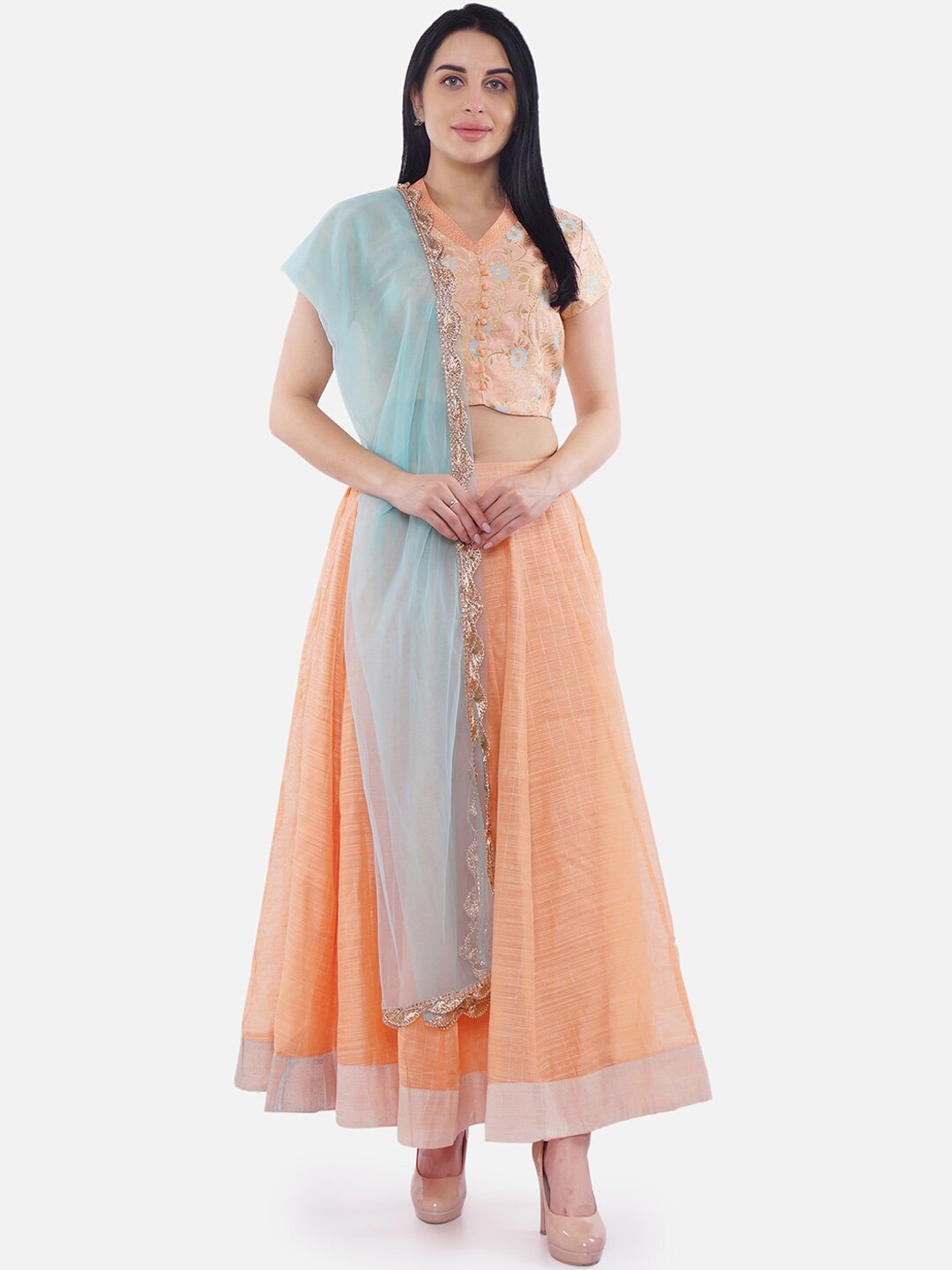 

Be Indi Ready to Wear Lehenga & Blouse With Dupatta, Peach