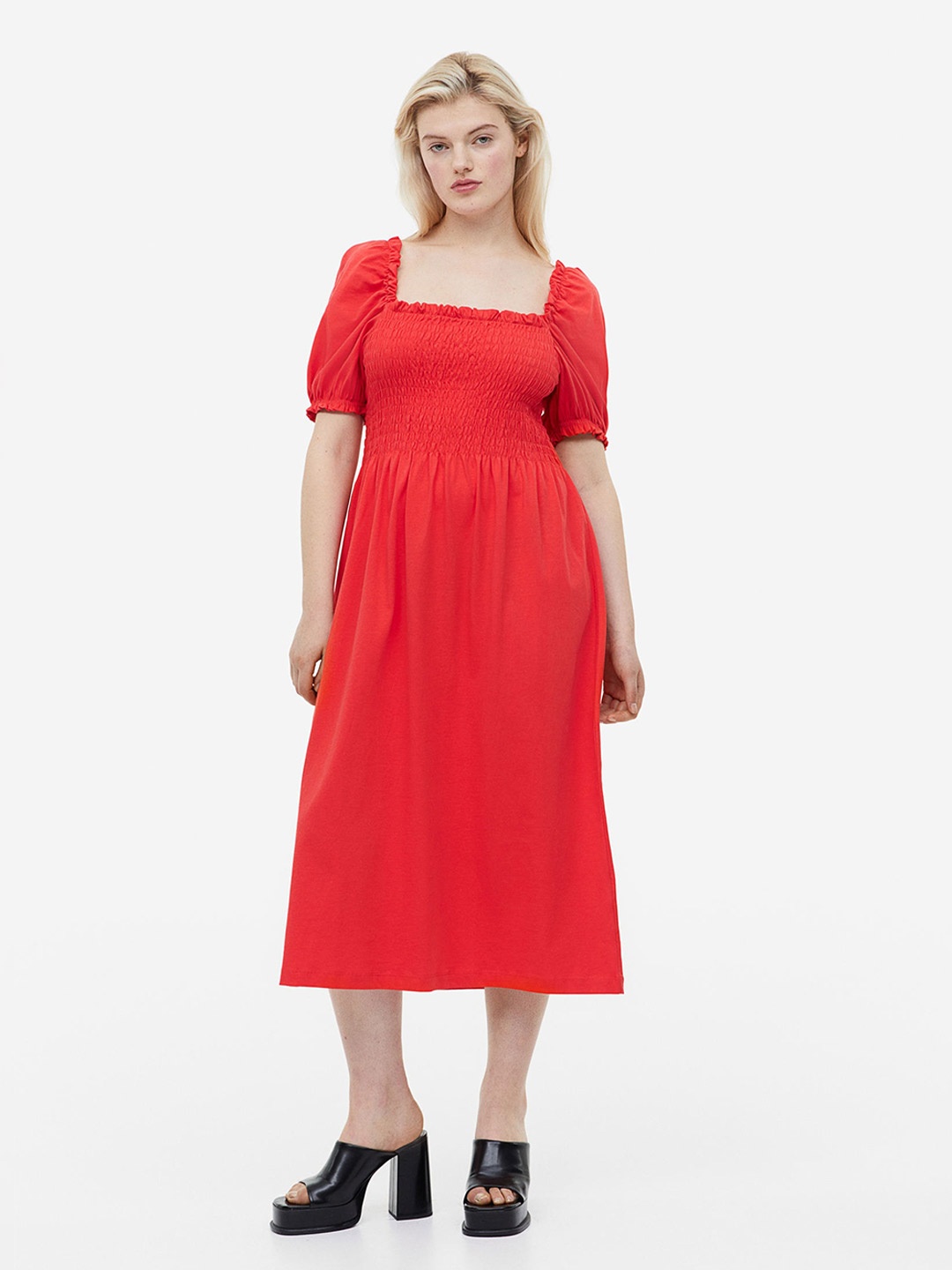 

H&M Smocked Jersey Dress, Red