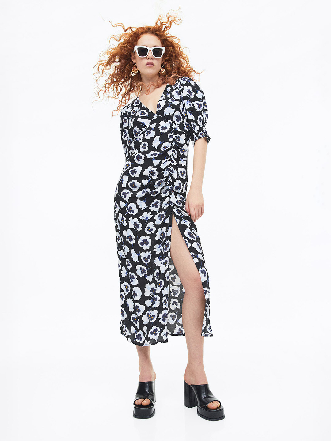

H&M Puff-Sleeved Crepe Dress, Black