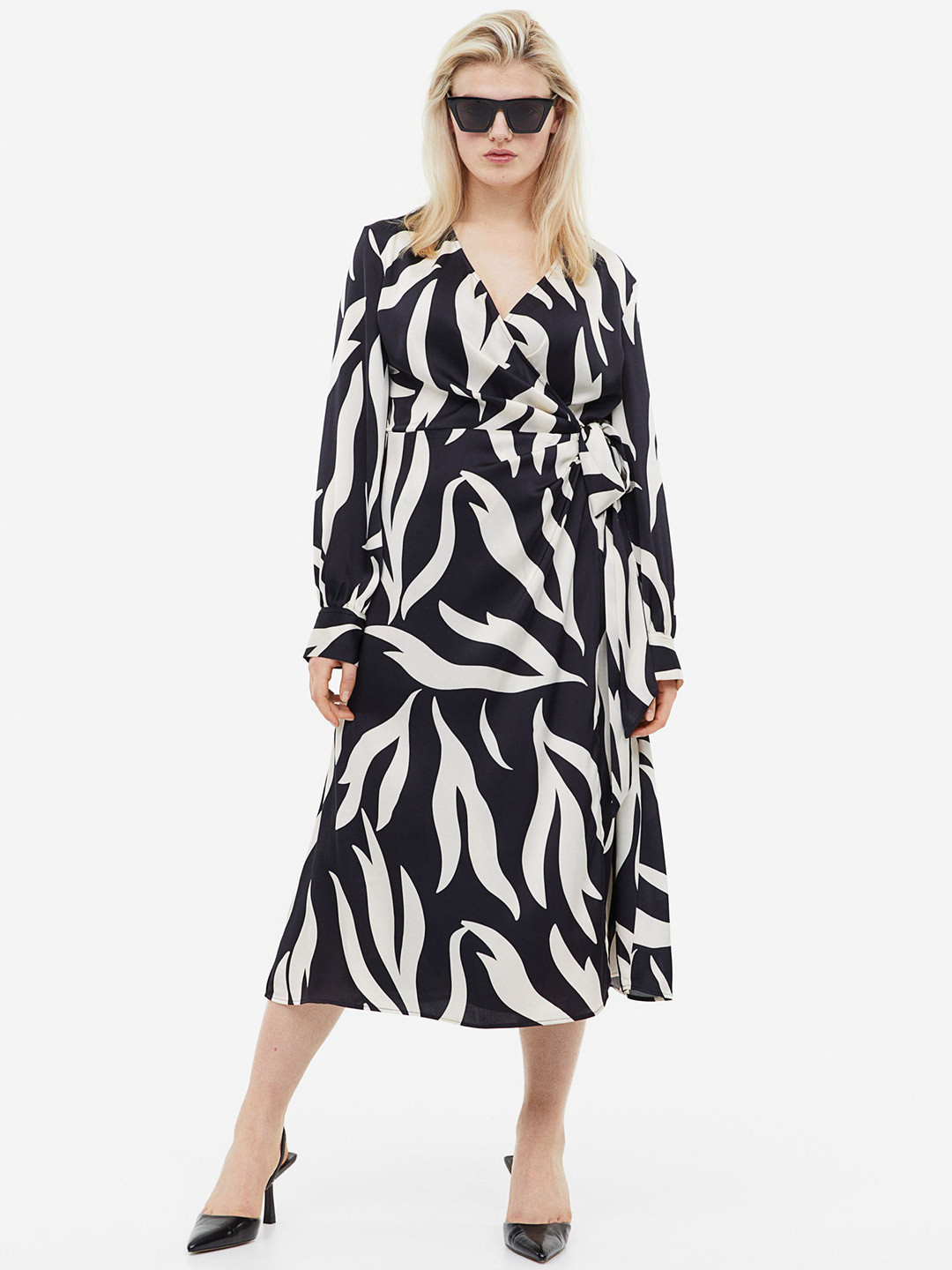

H&M Balloon-Sleeved Wrap Dress, Black