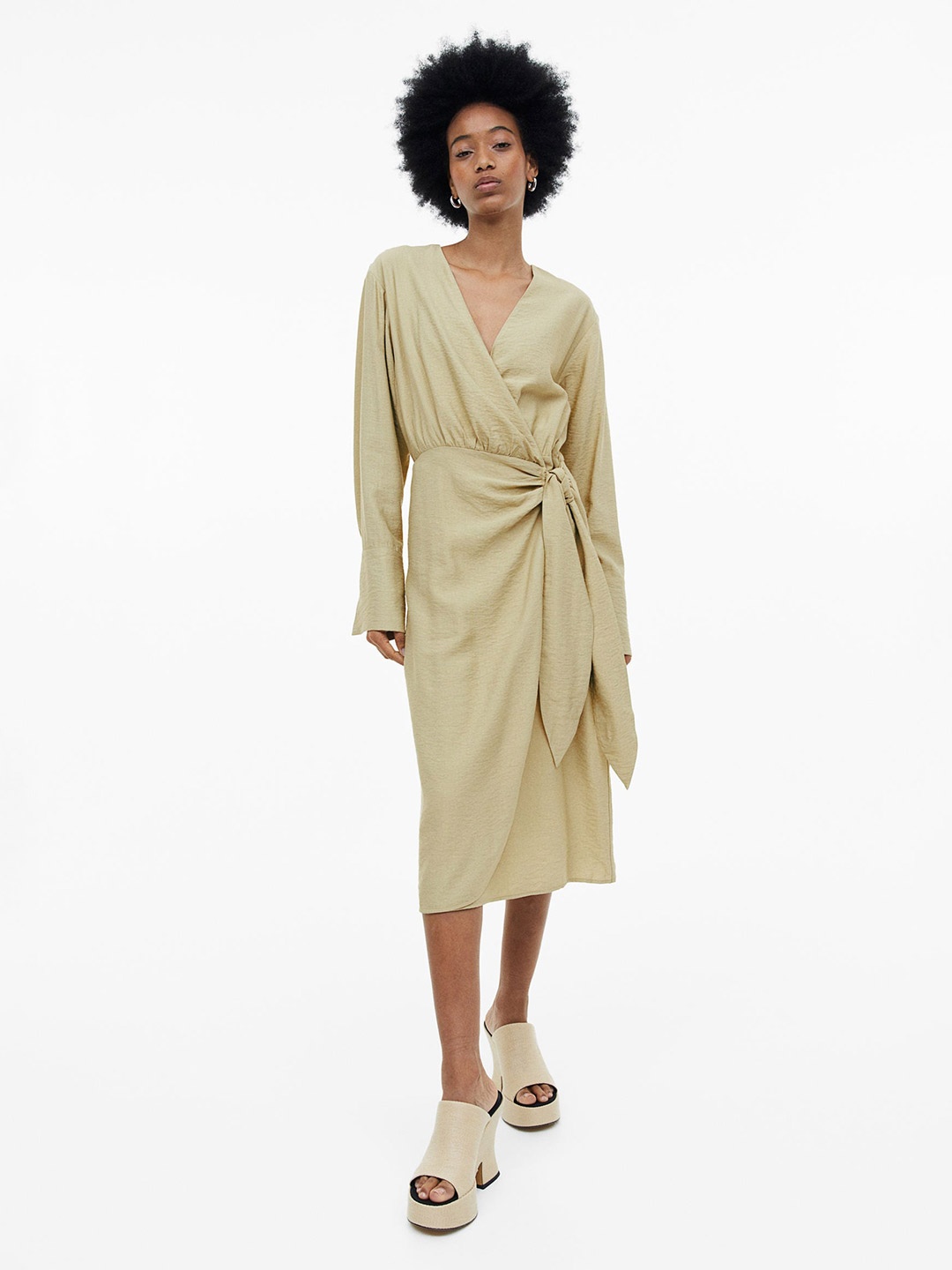 

H&M Tie-Detail Wrap Dress, Beige
