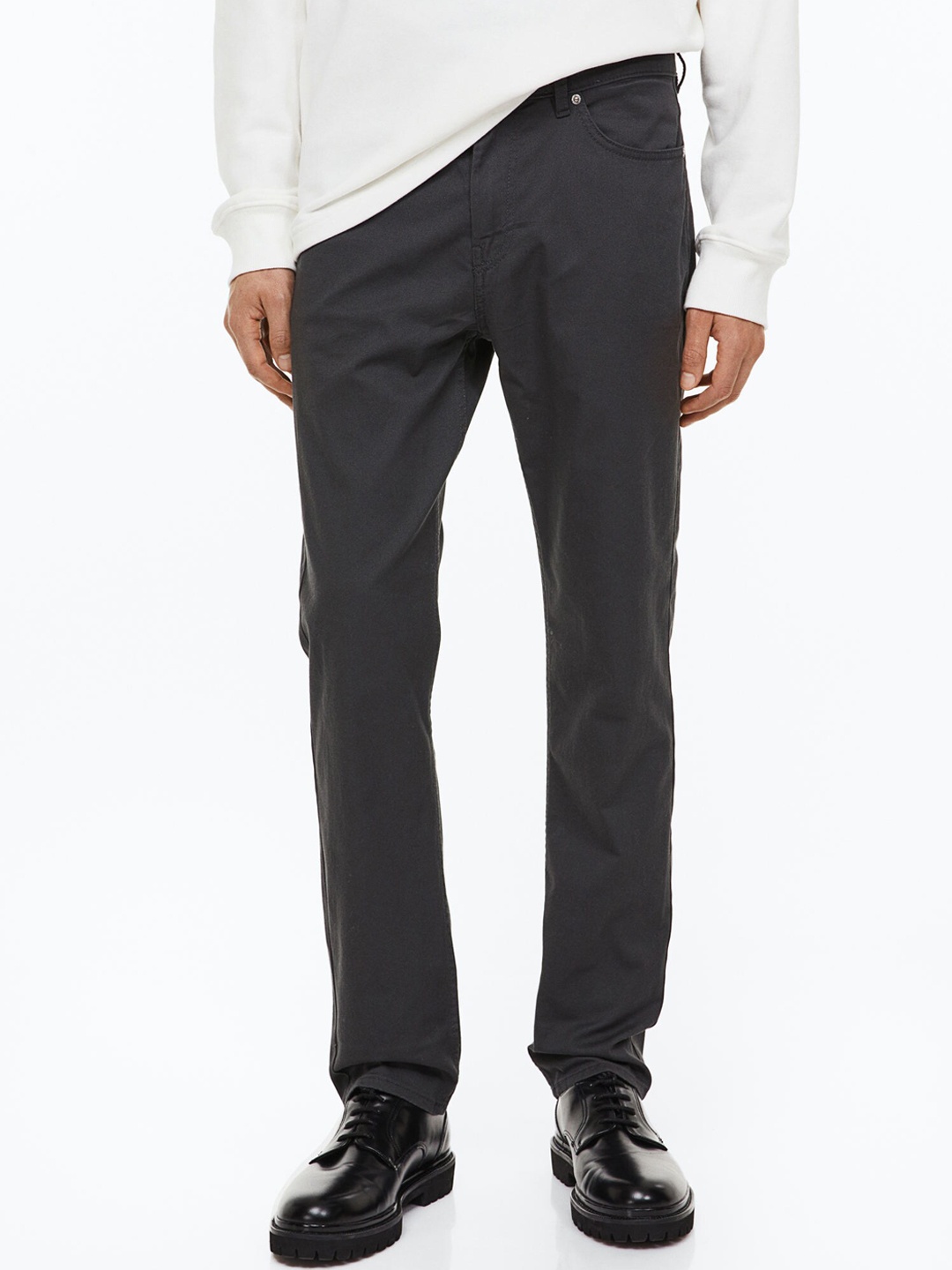 

H&M Men Slim Fit Cotton Twill Trousers, Charcoal