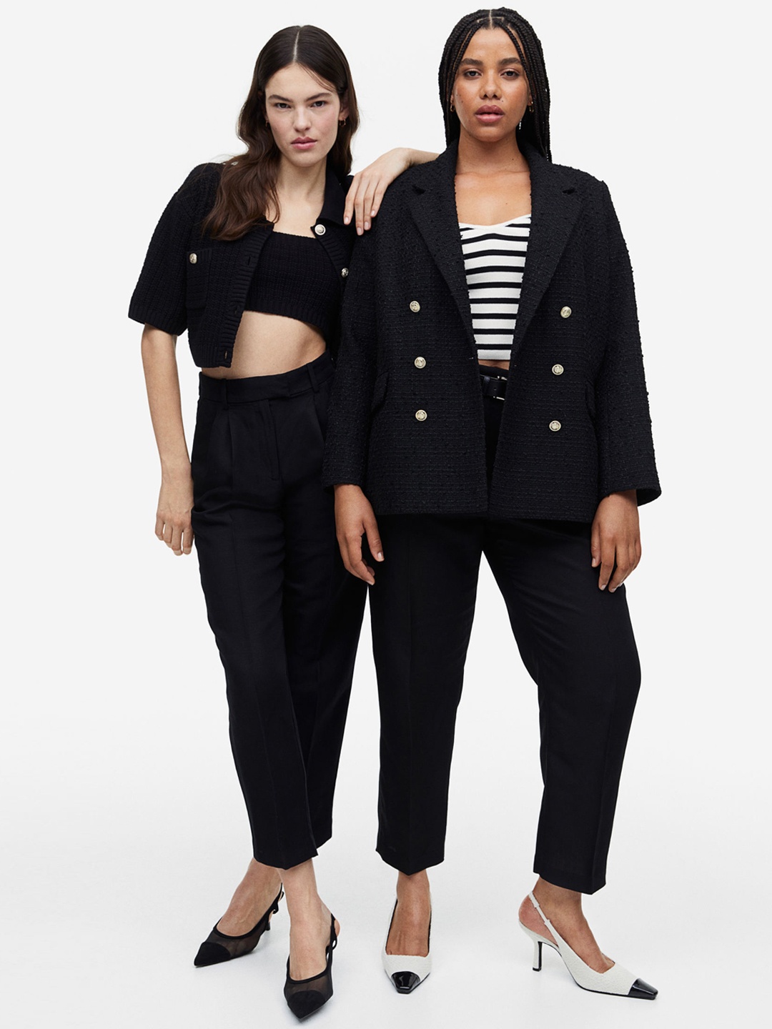 

H&M Women Tapered Linen-Blend Trousers, Black