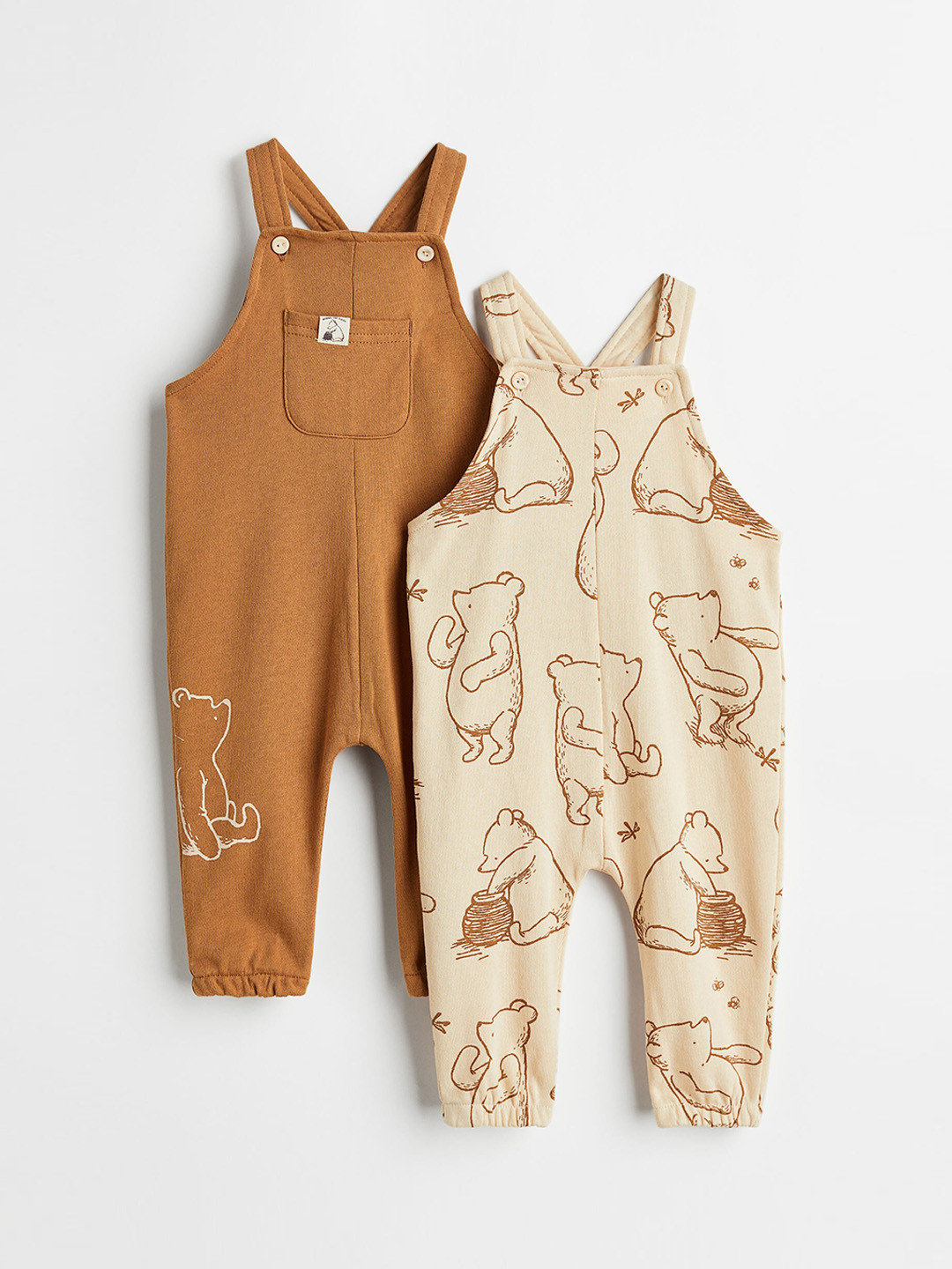 

H&M Boys 2-Pack Pure Cotton Dungarees, Beige