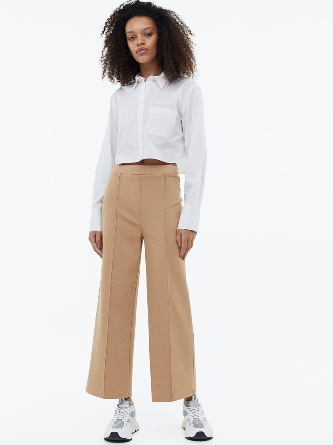 

H&M Women Wide Tailored Trousers, Beige