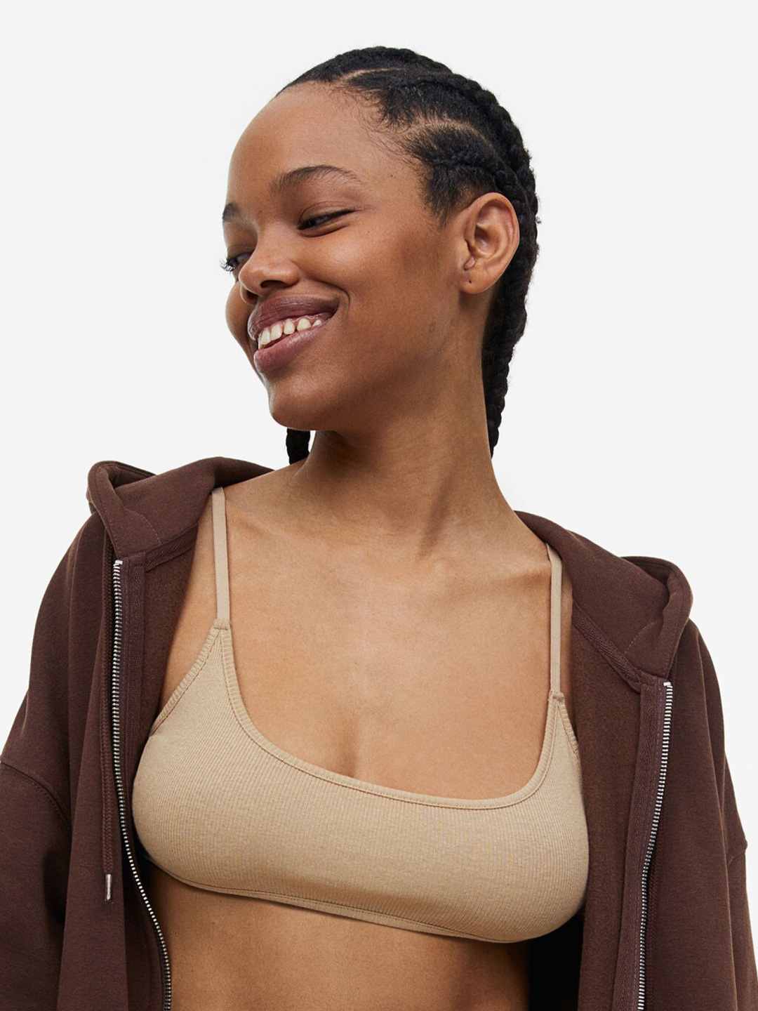

H&M 2-Pack Non-Padded Cotton Bra Tops, Beige