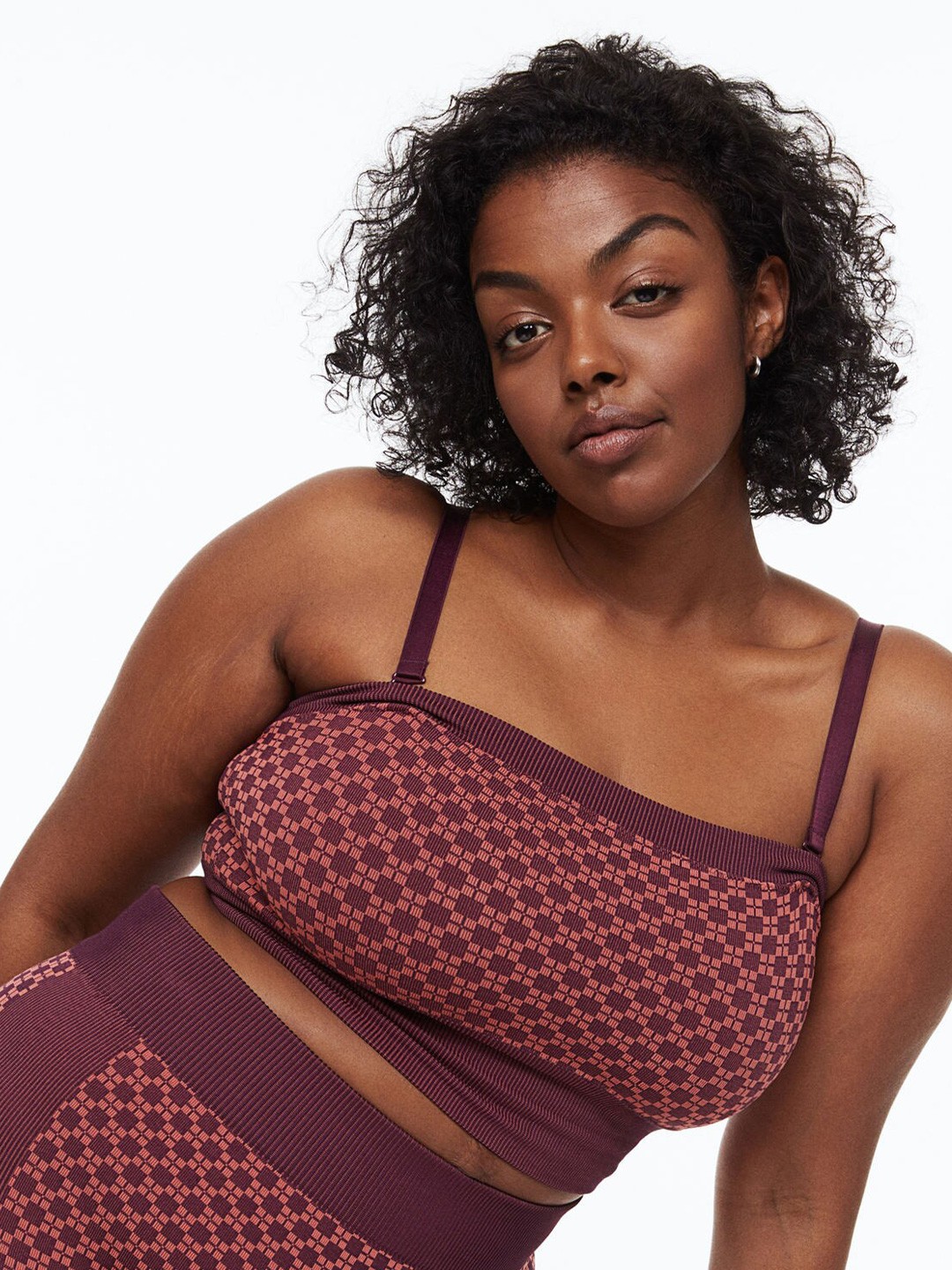 

H&M Women Plus Size Seamless Light Support Sports bandeau top, Purple