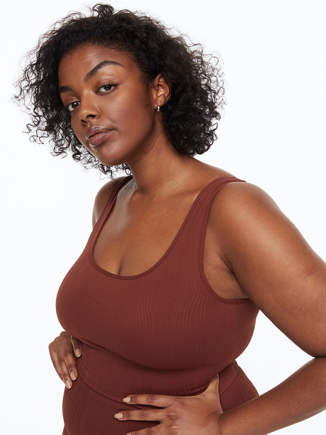 

H&M Women Plus Size Seamless Medium Support Sports Bra, Brown