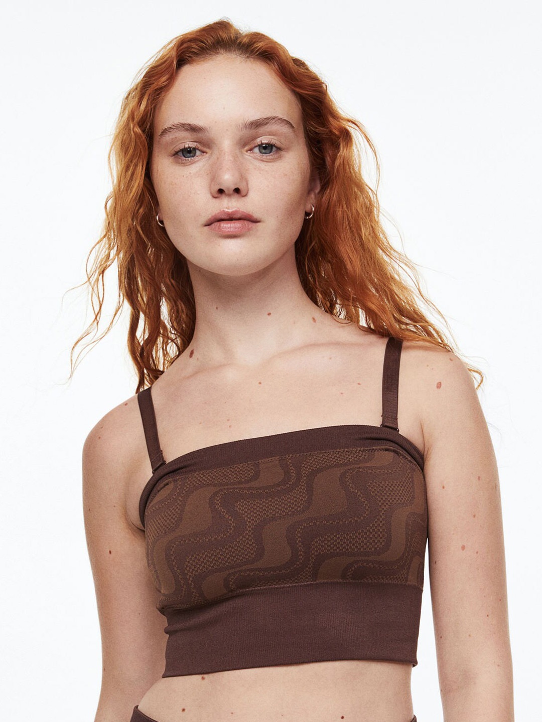 

H&M Seamless Light Support Sports Bandeau Top, Brown