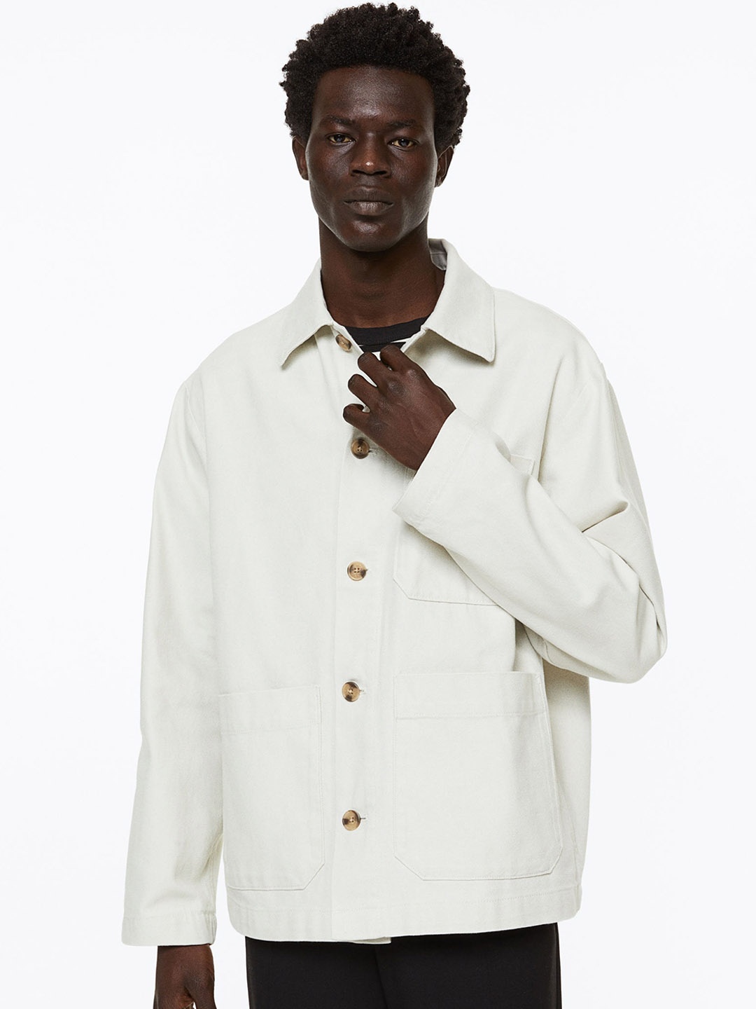 

H&M Men Regular Fit Twill shacket, Off white