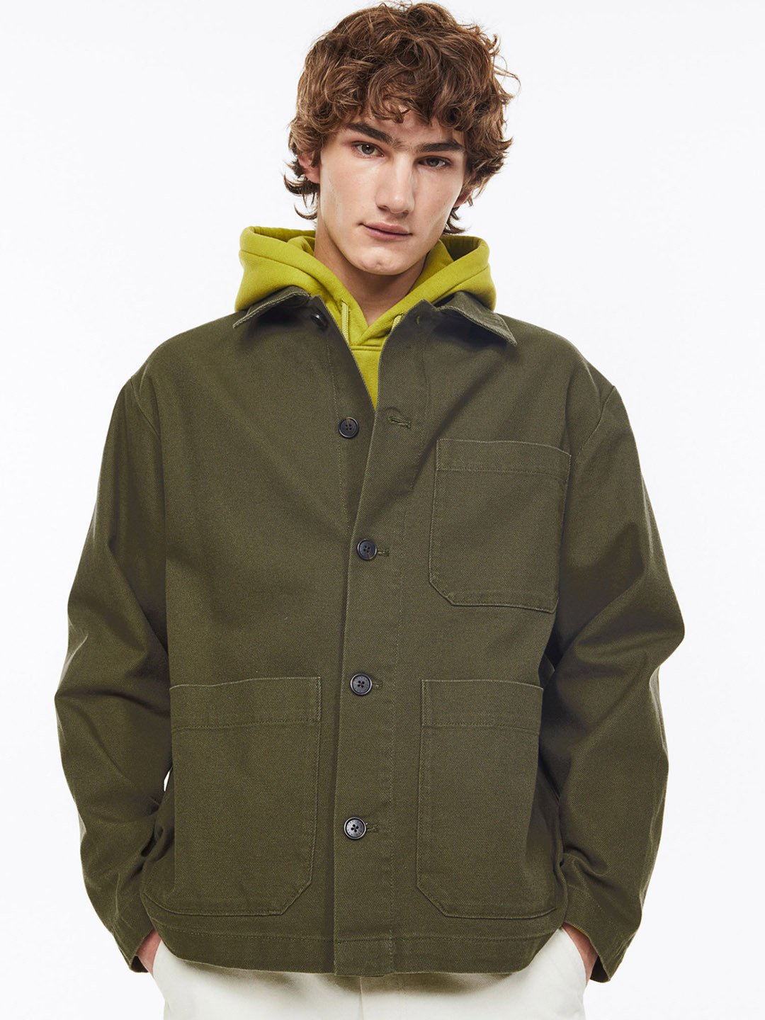 

H&M Men Regular Fit Twill shacket, Olive