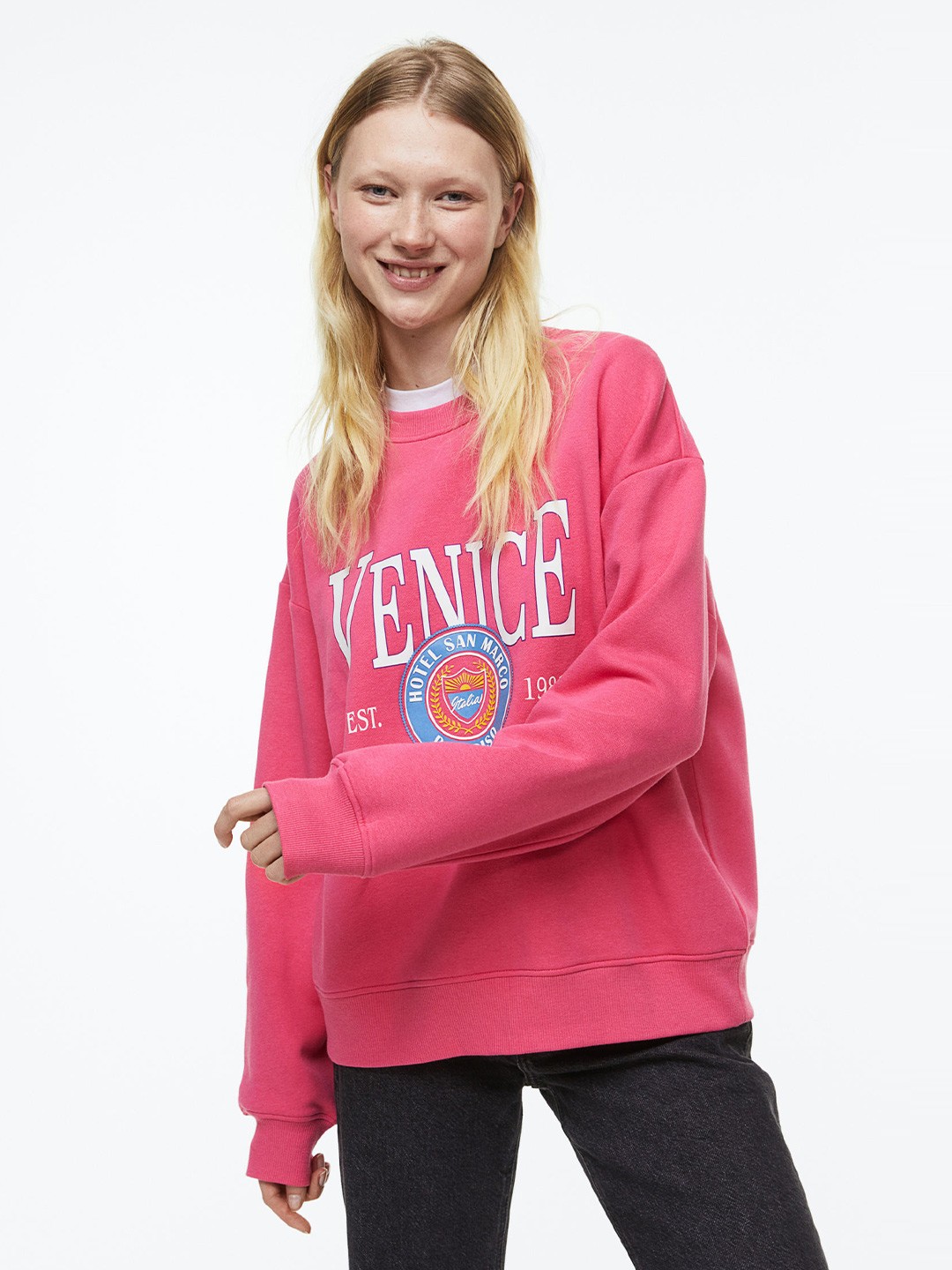 

H&M Crew-Neck Sweatshirt, Pink