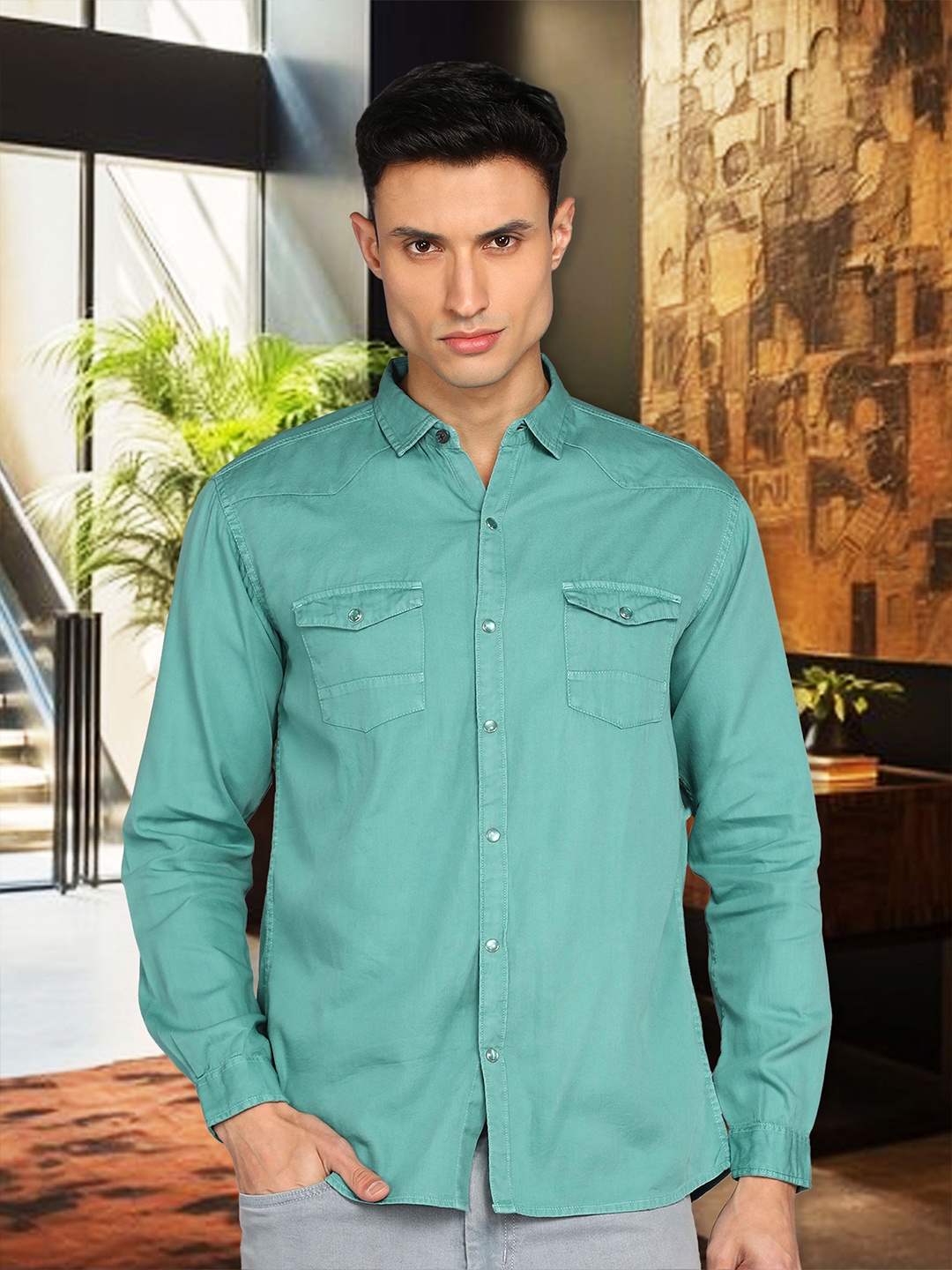 

Kuons Avenue Cotton Casual Shirt, Green