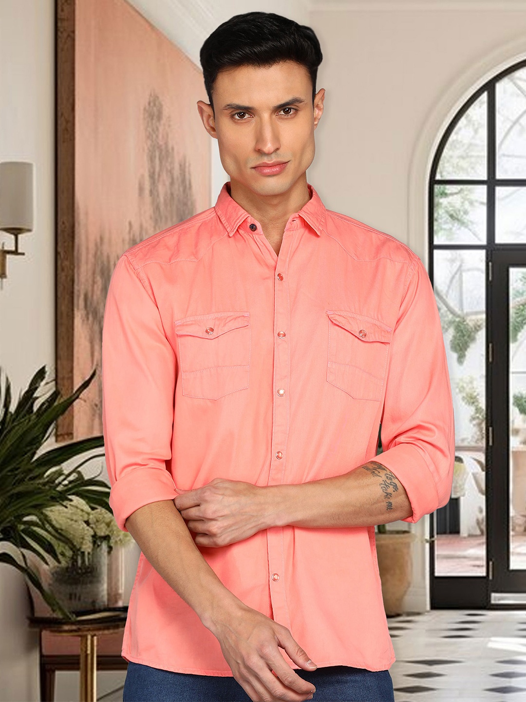 

Kuons Avenue Cotton Casual Shirt, Peach