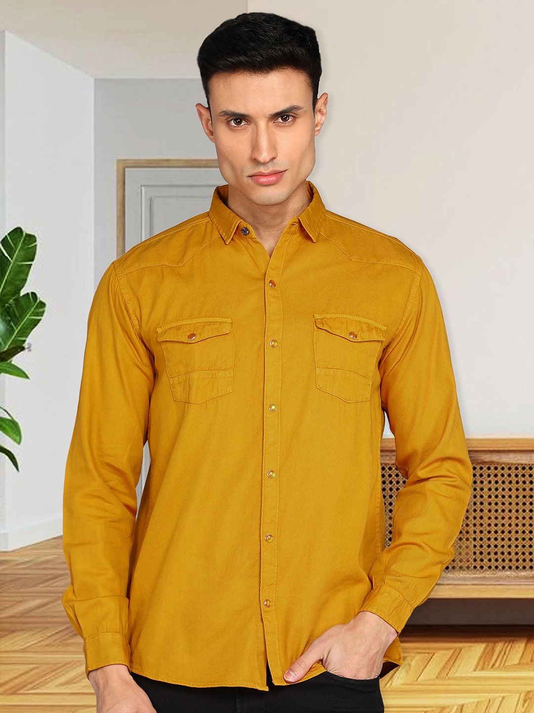

Kuons Avenue Cotton Casual Shirt, Mustard
