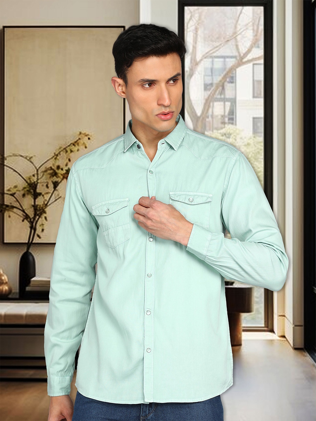 

Kuons Avenue Cotton Casual Shirt, Green