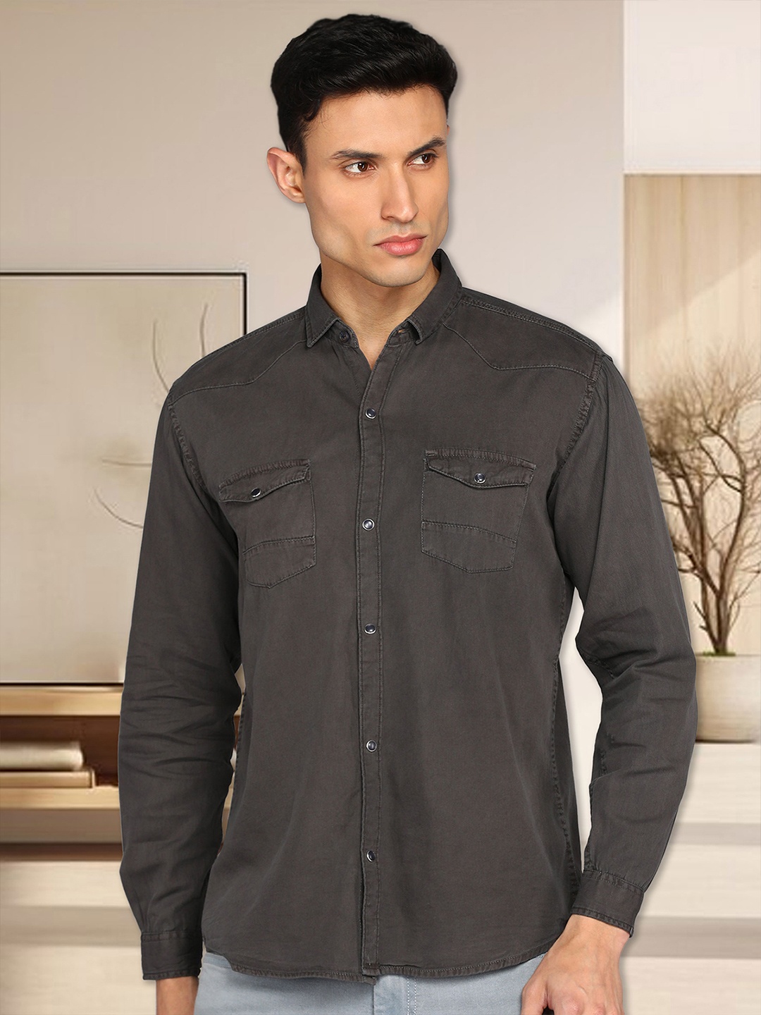 

Kuons Avenue Cotton Casual Shirt, Grey
