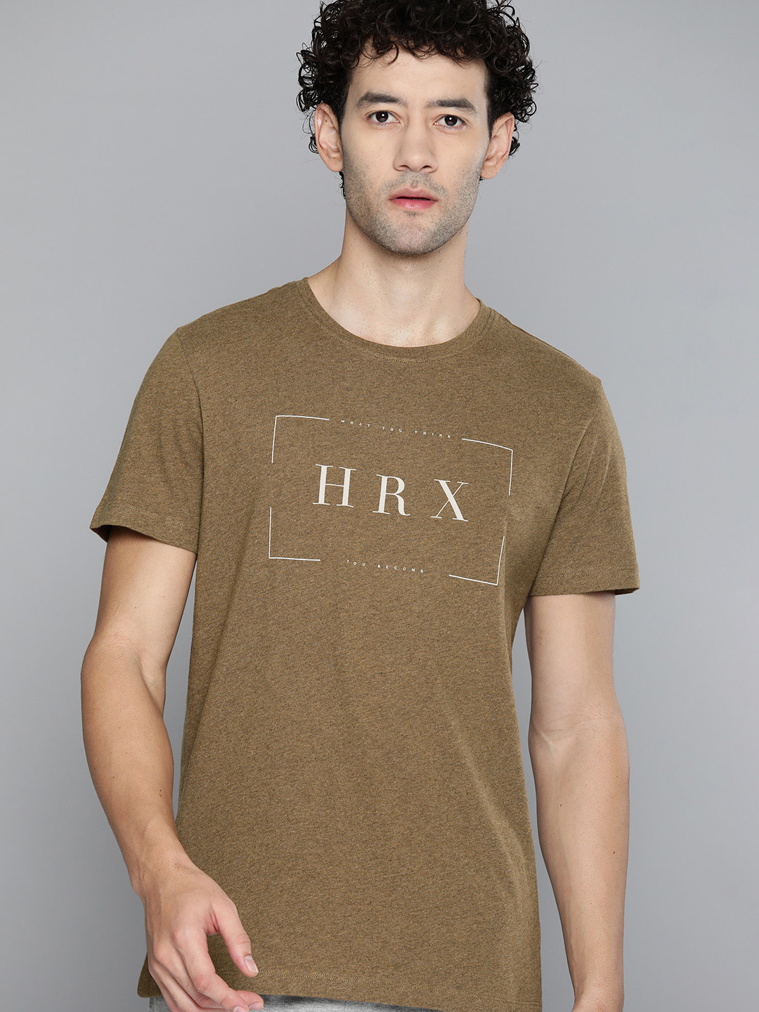 

HRX by Hrithik Roshan Brand Logo Print Pure Cotton Yoga T-shirt, Brown