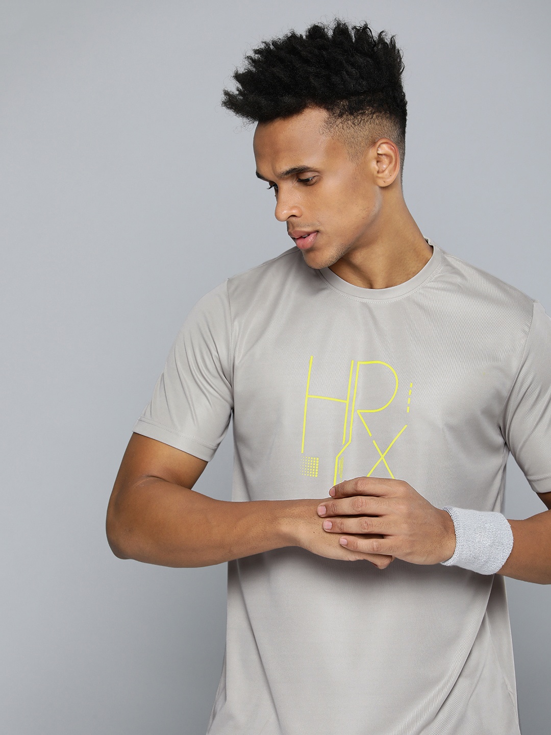 

HRX by Hrithik Roshan Brand Logo Printed Rapid-Dry Running T-shirt, Grey