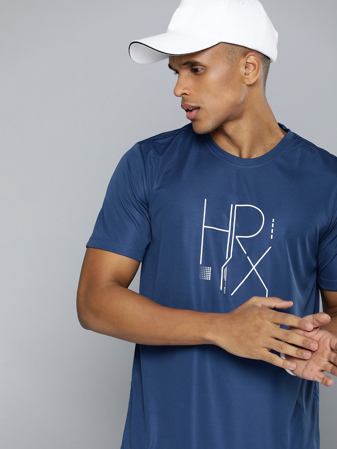 

HRX by Hrithik Roshan Brand Logo Printed Rapid-Dry Running T-shirt, Blue