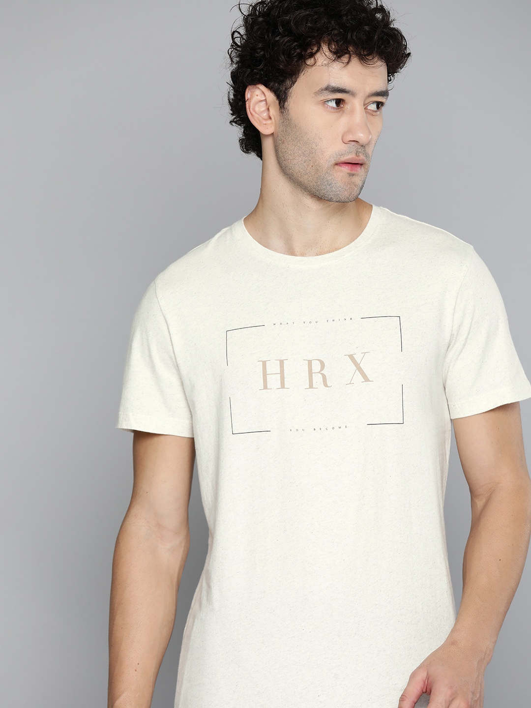 

HRX by Hrithik Roshan Brand Logo Print Pure Cotton Yoga T-shirt, Off white