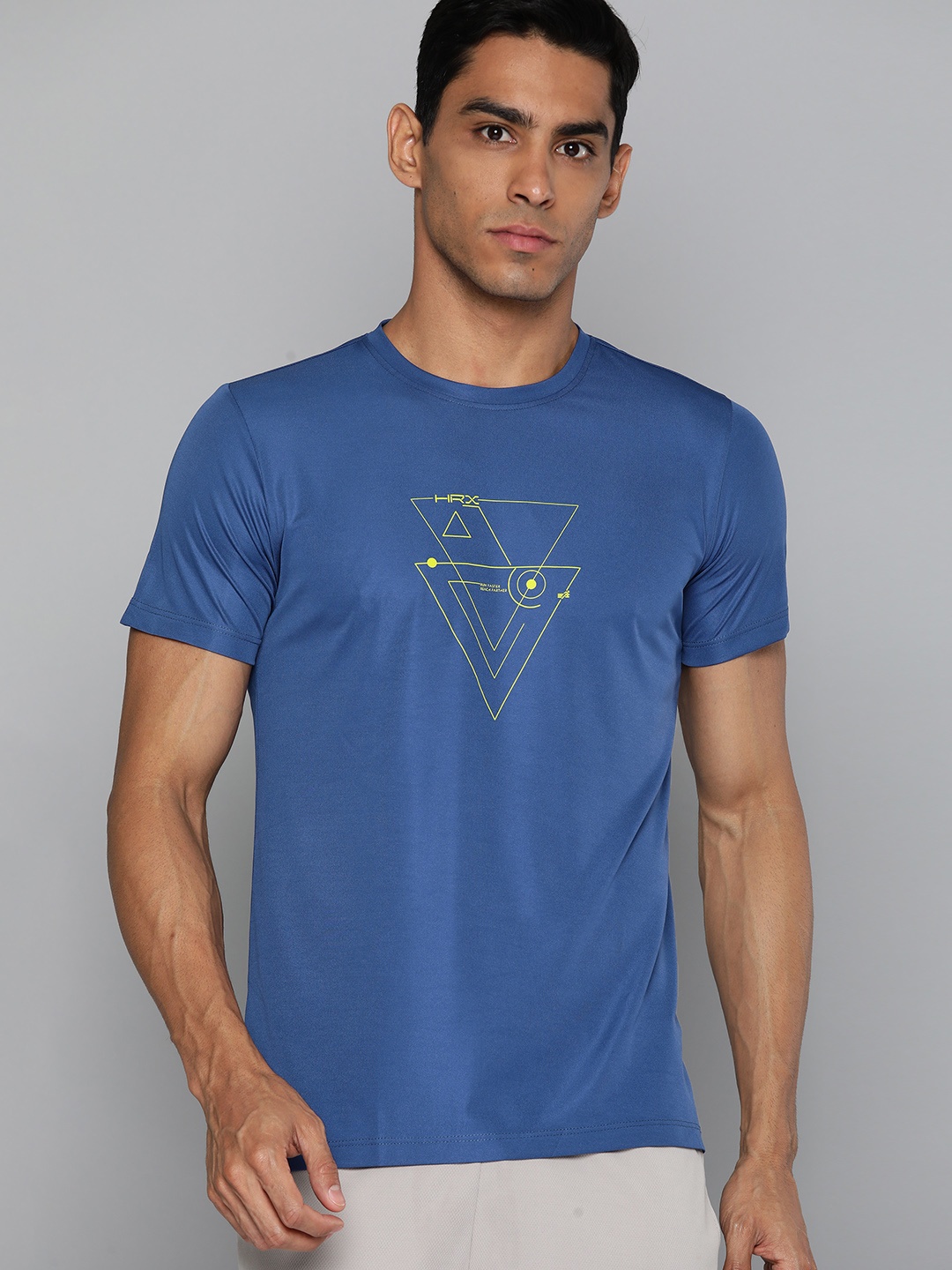 

HRX by Hrithik Roshan Antimicrobial Finish Rapid-Dry Brand Logo Printed Running T-shirt, Blue