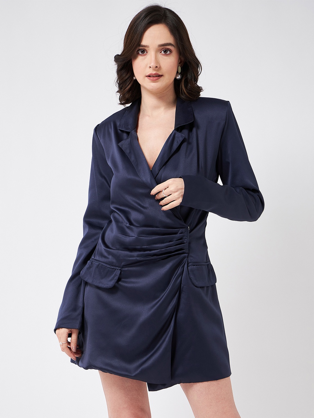 

MAGRE Lapel Collar Satin Mini Blazer Dress, Blue