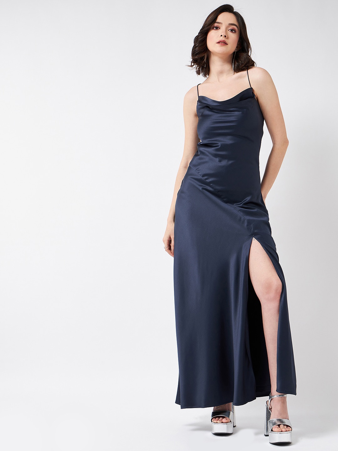 

MAGRE Shoulder Straps Satin Cut-Outs Maxi Dress, Blue