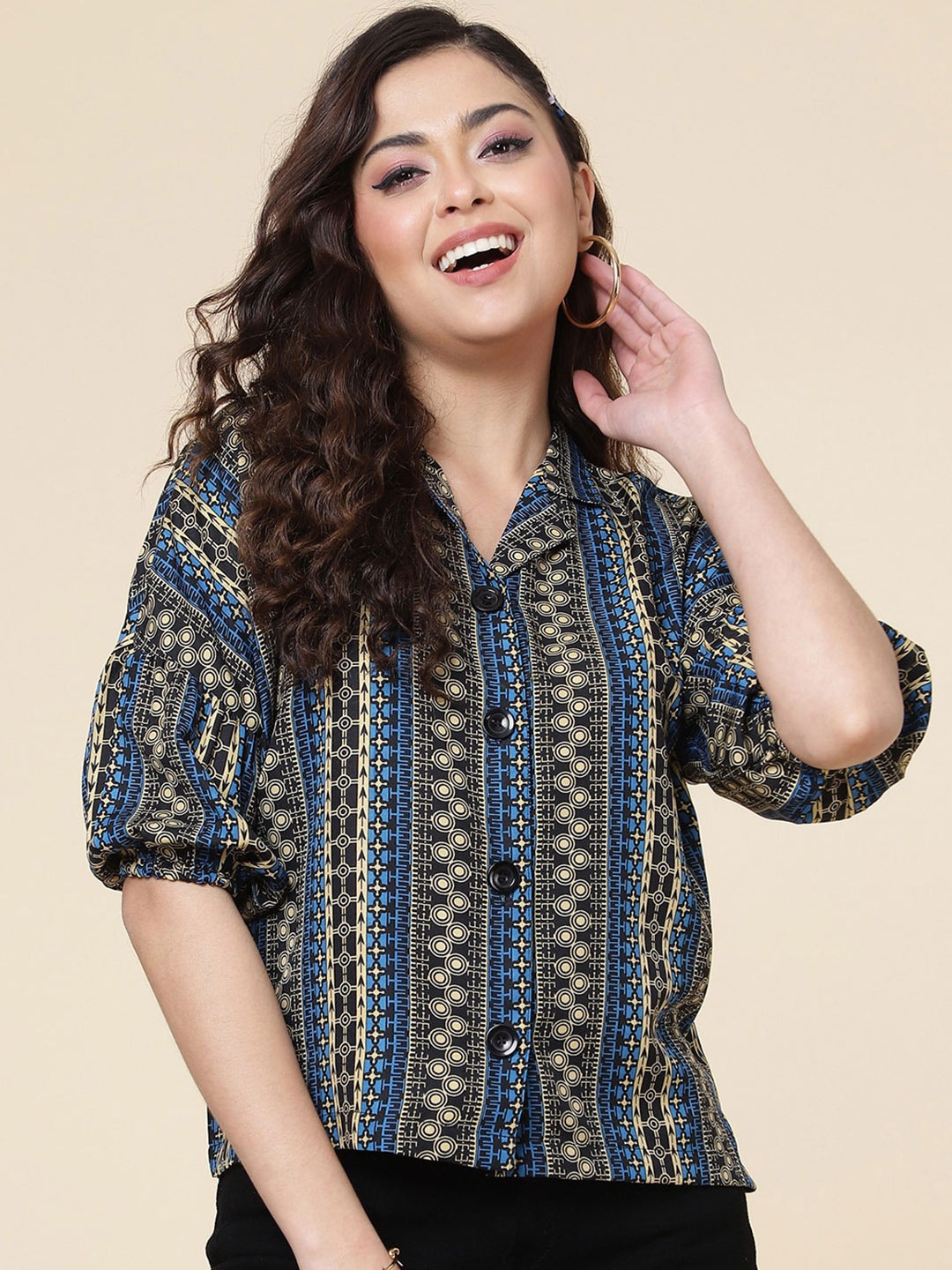 

J Turritopsis Ethnic Motifs Printed Casual Shirt, Blue