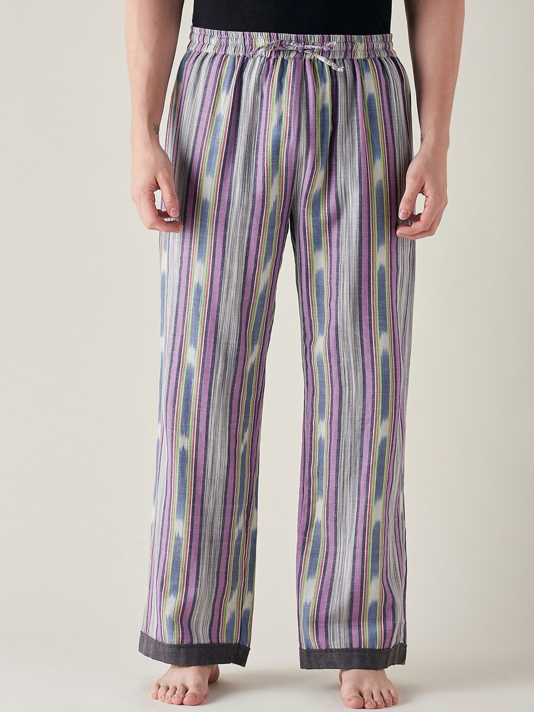 

The Kaftan Company Men Striped Pure Cotton Lounge Pants, Lavender